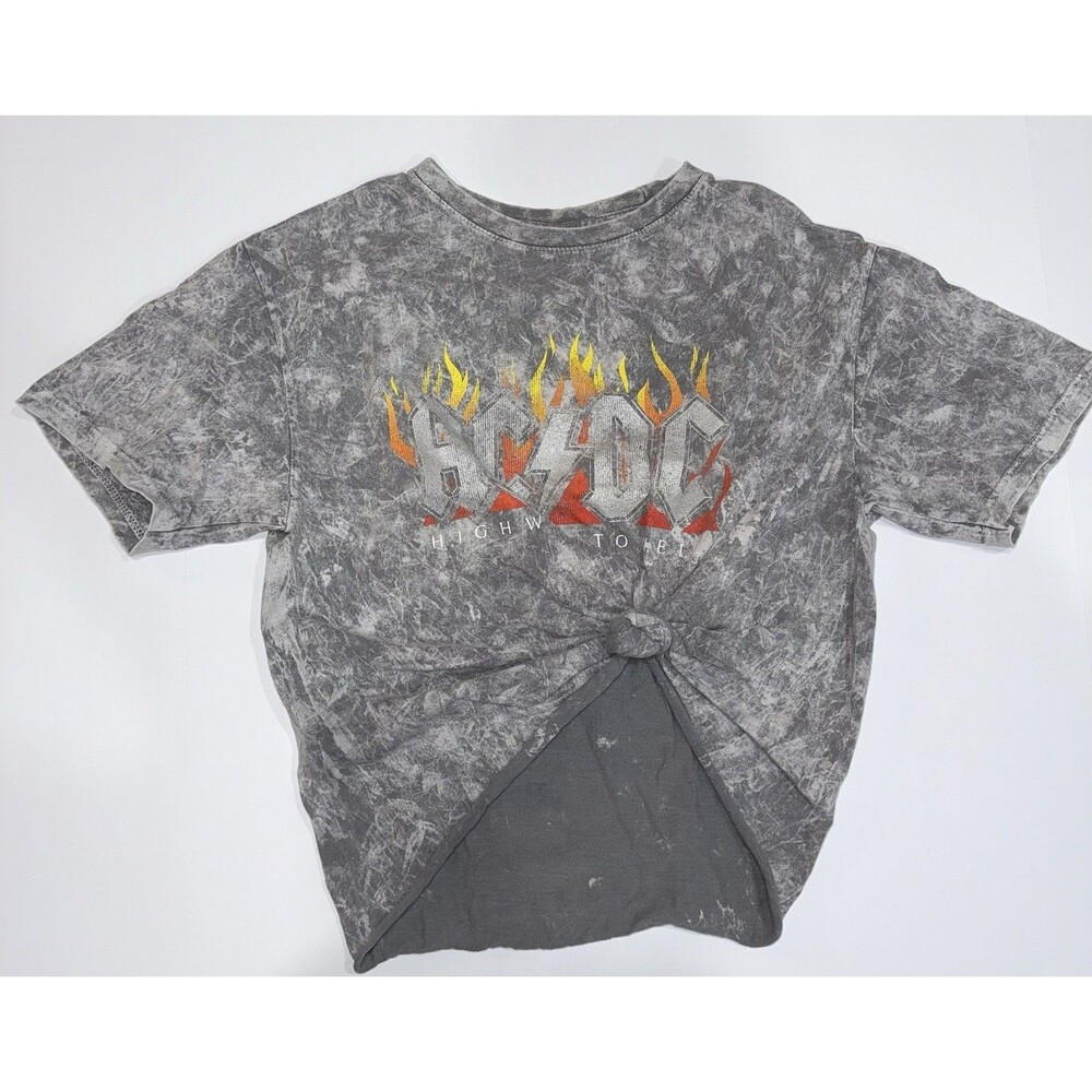 AC/DC t-shirt SZ S/P Tie Died Gray With Flame Logo. Thrashed, Distressed. Rocker